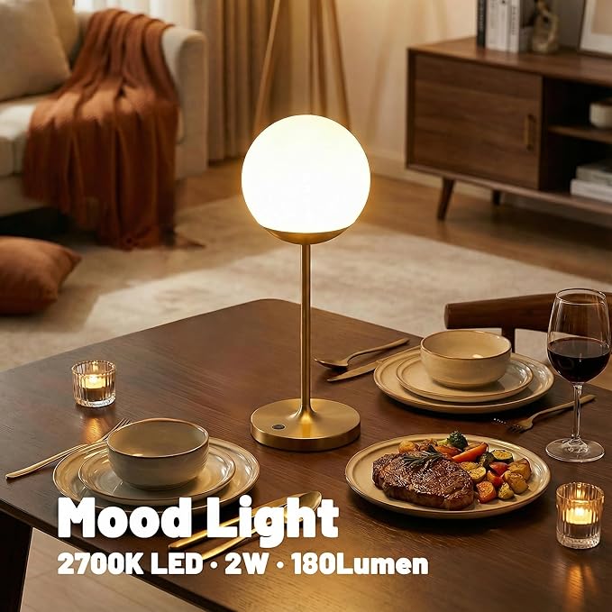 WEILAILUX Cordless Table Lamp with Globe Shade, Rechargeable Dimmable Bedside Light, Shower Lamp Waterproof, Touch Control, 8-72 Hours Runtime, 2700K Warm White for Indoor Outdoor (Wood Grain, Tall)