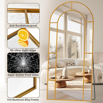 Antok 71" x 32" Full Length Mirror, Floor Mirror Arched Window Decorative Mirror, Metal Framed Decor Farmhouse Floor Mirrors Art Pane Mirrors Wall Decor for Bedroom, Living Room, Entryway Bronze