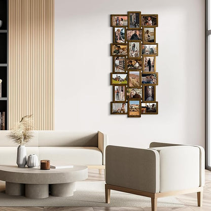 J.M.Deco Collage Picture Frames for Wall Decor, 21-Opening Reunion Family Picture Frame Set, One-Piece Photo Frames for Living Room, Bedroom, Gallery, Gold
