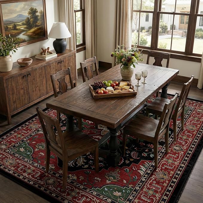 RELEANY Area Rugs 9'x12' Washable Non-Slip, Floral Vintage Distress Print Pattern Medallion Carpet for Living Room Bedroom Dining Room, Red Black