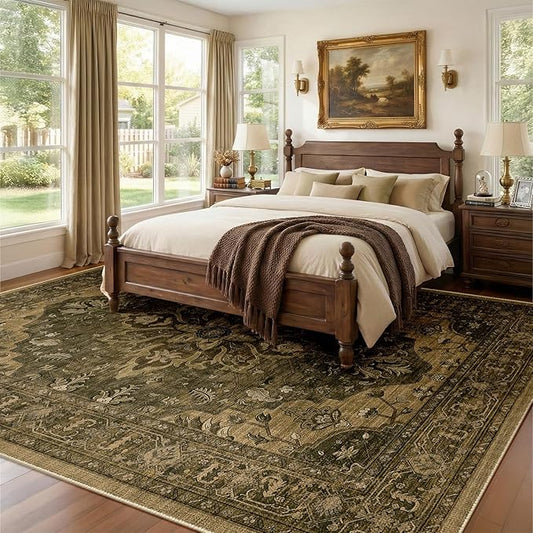 RELEANY Area Rugs 8'x10' Washable Non-Slip, Floral Vintage Distress Print Pattern Medallion Carpet for Living Room Bedroom Dining Room, Brown Dark Brown