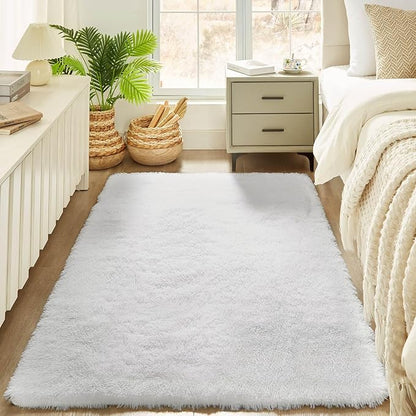 Floralux White Fluffy Rugs for Bedroom Living Room 4x6 Rug, Soft Fluffy Fuzzy Carpet, Shag Plush Carpets for Nursery Kids Room