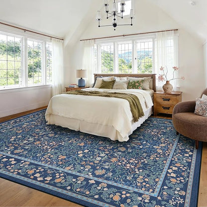 AMADA HOMEFURNISHING 8x10 Washable Area Rugs for Living Room, Non-Slip & Low-Profile Floral Large Area Rug with Durable Edge Binding, Soft Rugs for Living Room, Bedroom, Dining Room