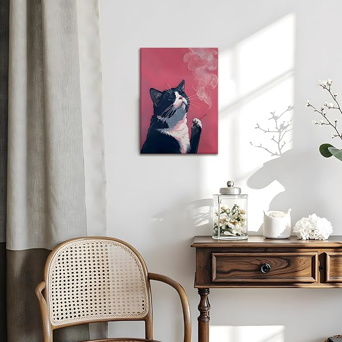 Yaneiro Funny cat canvas wall art, bathroom wall decor Black Cat A 16x24 inch Wrapped Canvas