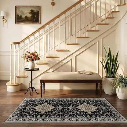RELEANY Area Rugs 2'6"x5' Runner Rug Non Slip Washable for Kitchen Hallway Bedroom Beside Laundry Room Bathroom Rug, Floor Carpet, Black Brown Neutral Dark Tan