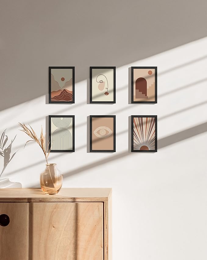 HAUS AND HUES 4x6 Black Oak Frame Set of 6 - Solid Wooden Gallery Holders for Wall & Tabletop
