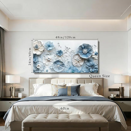 SERIMINO Flower Wall Art, Large Canvas Wall Art, Floral Wall Decor, Blue White Wildflowers Painting, Modern Abstract Botanical Prints, Nature Pictures for Living Room Bedroom Dining Room 24"x48"