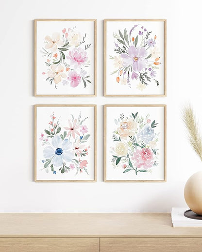 HAUS AND HUES Botanical Prints - Set of 4 Flower Poster, Pictures Wall Decor, Floral Prints, Pictures, Flowers Posters, (Unframed, 11x14) Bouquet Flower