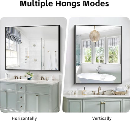 COFENY 40x48inch Black Bathroom Mirror, Black Rectangle Mirror with Frame, Large Rectangular Wall Mirrors for Bathroom, Living Room, Hair Salon, Big Farmhouse Mirror Hang Horizontal/Vertical