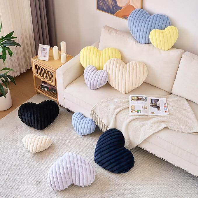 Heart Pillow, Heart Shaped Pillow with Soft Plush for Couch Bed, Decorative Throw Pillows for Bedroom Livingroom, Cozy Heart Pillows Home Decor Pillow Cushion (Grey Blue, Mini 12.9" x 9.8")