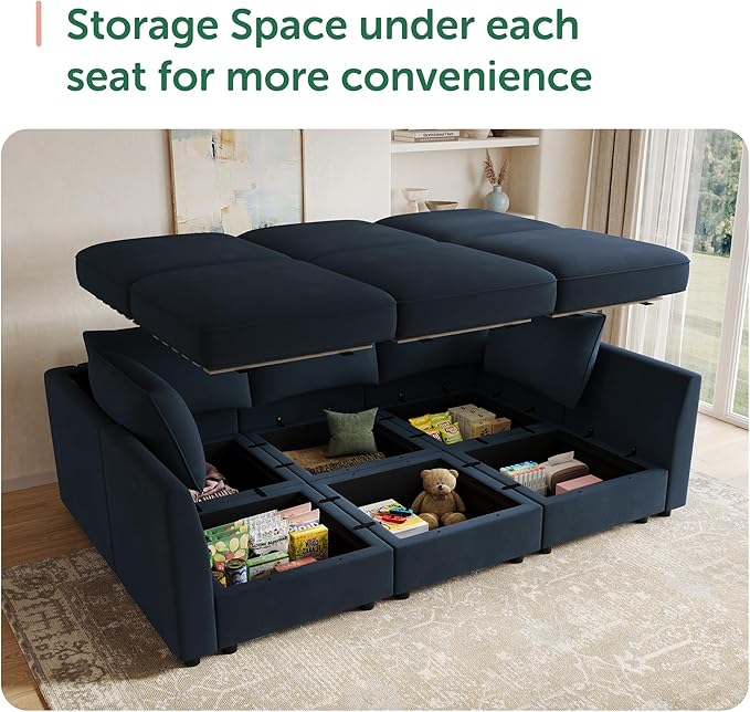 HONBAY Modular Sectional Sleeper Sofa Velvet Sectional Sleeper Couch with Storage Sleeper Sofa Couch for Living Room,Dark Blue