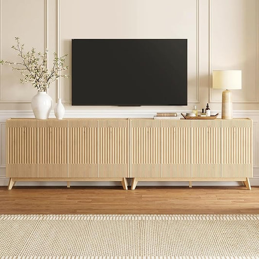Fatmok 65" Large Sideboard Buffet Cabinet with Storage, Set of 2 Modern Fluted Credenza Buffet Tables with Doors & Adjustable Shelves for Living Room, Kitchen, or Dining Room, Natural Oak