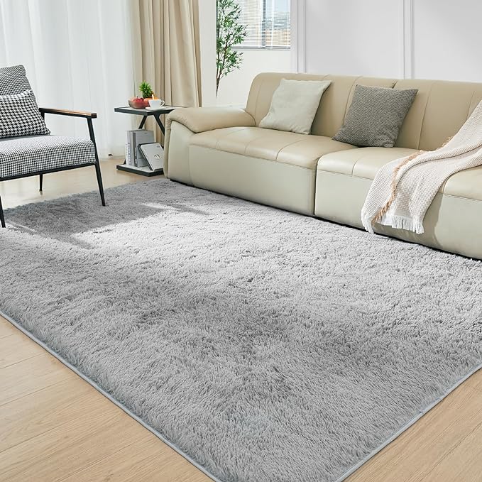 Rugs for Living Room 6x9 Light Grey, Large Big Fluffy Shag Fuzzy Plush Soft Carpet for Bedroom, Kids Home Decor Aesthetic, Nursery, Modern Shaggy Area Rug for Classroom Office, Anti-Skid