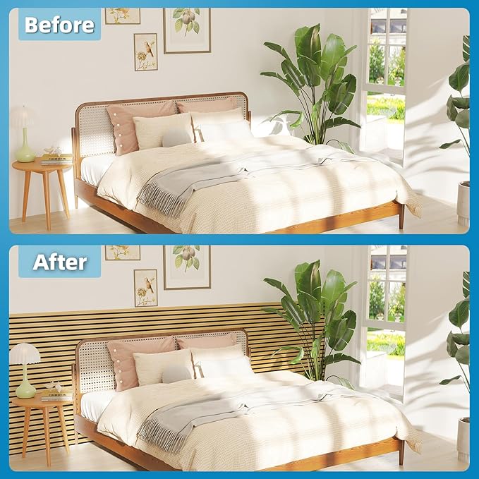 Art3d 6-Piece Wood Slat Acoustic Panels for Stylish Decor and Noise Reduction, 3D Textured Panel for Ceiling and Wall, Bamboo-Hued