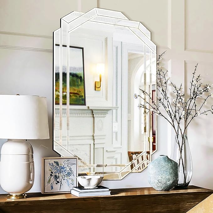 Chende 32" x 47" Large Bathroom Mirror for Wall, Decorative Wall Mirror with Beveled Glass Frame, Horizontal/Vertical Mirror for Living Room, Dining Room, Bedroom Decor