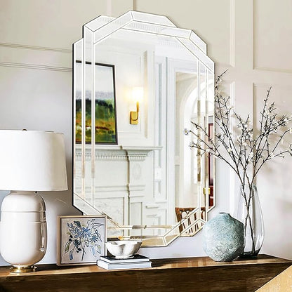 Chende 32" x 47" Large Bathroom Mirror for Wall, Decorative Wall Mirror with Beveled Glass Frame, Horizontal/Vertical Mirror for Living Room, Dining Room, Bedroom Decor