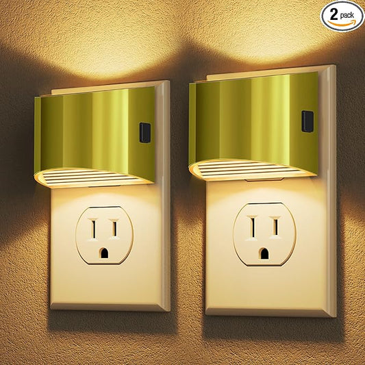 DORESshop LED Night Light[2 Pack], Night Lights Plug into Wall, 3 Level Brightness Adjustable Plug in Night Light, Dusk to Dawn Sensor, Nightlights for Adults, Bedroom, Bathroom, 3000K, Golden Cover