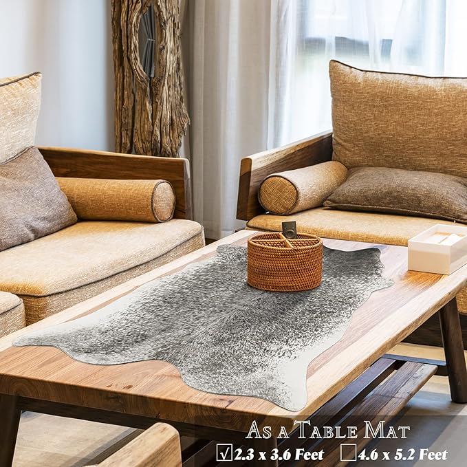 Cow Hide Rugs,Small Cowhide Rug, Washable Faux Animal Skin Rugs, 2x3Ft Non-Slip Cow Print Carpet for Bedroom Living Room Fireplace Office Entryway Kitchen, Grey