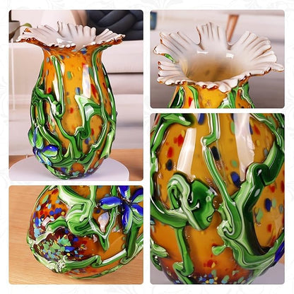 KAMMAK Colored Glass Vase, Beautiful Hand Blown Decorative Vase, Modern Art Vase for Flower Mantle Dining Table Centerpiece, Entryway Living Room Wedding Decoration, 8HPQSKQ013