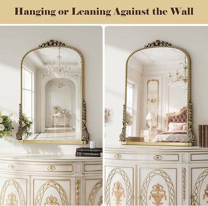Vintage Gold Ornate Baroque Mirror - 40"X29" Arched Antique Brass Mirror with Full Frame - Traditional Decorative Wall Mounted Mirrors for Wall/Mantel/Entryway/Hallway - Home Decor for Living Room