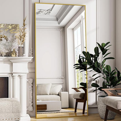 VooBang Full Length Mirror, 71" x 26" Floor Mirror with Stand, Aluminum Alloy Frame Full Body Mirror, Standing Hanging or Leaning Against The Wall for Bedroom Living Room, Gold