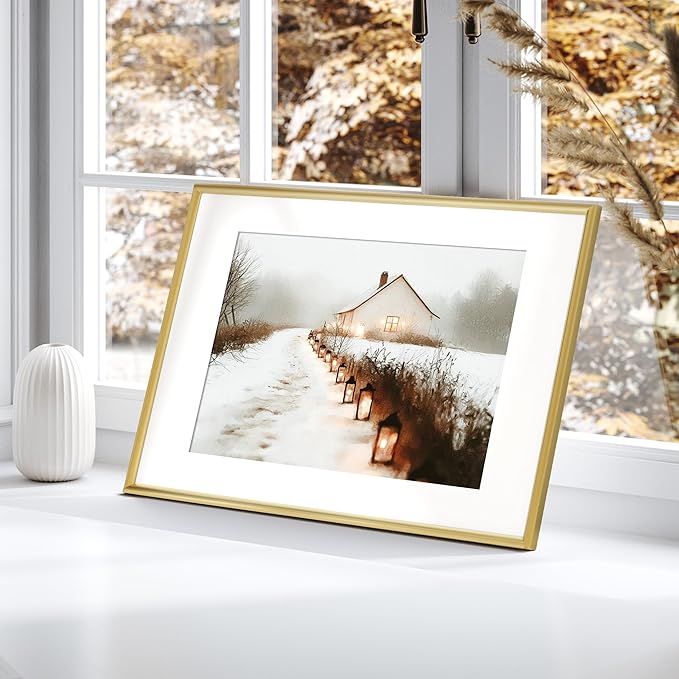 Fun Memories 16x24 Picture Frame Gold, Aluminum Poster Frame 16 x 24 for Wall, 16x24 Frame with Mat for 12x18, Modern Metal Frames 16 by 24 with Tempered Real Glass, 16 x 24 Art Frames