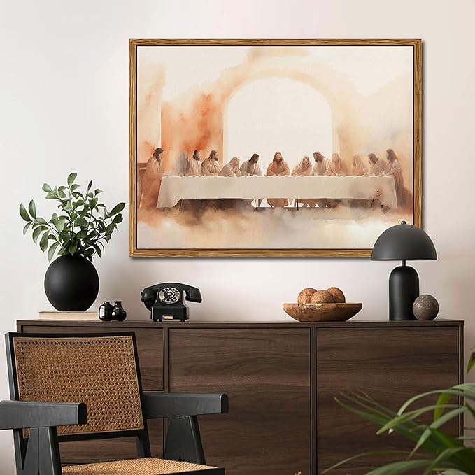AKWISH Floating Frame Jesus Last Supper Canvas Wall Art, Leonardo da Vinci Pictures Canvas Print Posters Wall Decor, Christian Wall Art Home Decor for Living Room Dining Room Decor 24x36 inch