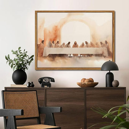 AKWISH Floating Frame Jesus Last Supper Canvas Wall Art, Leonardo da Vinci Pictures Canvas Print Posters Wall Decor, Christian Wall Art Home Decor for Living Room Dining Room Decor 24x36 inch