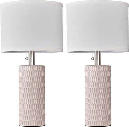 Reaketon Table Lamps for Living Room Set of 2, Ceramic Table Lamps for Bedroom, 20" Modern Lamps for Night Stands, Pink