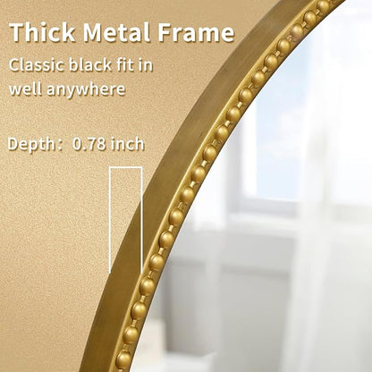 Vintage Round Mirror, 28" Baroque Style Circular Mirror, Antique Metal Frame Wall Mirror, Traditional Art Home Decor for Dressing Table, Bathroom or Bedroom,Retro Gold