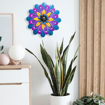 Metal Flowers Wall Decor Indoor Outdoor Metal Wall Art for Home Farmhouse Living Room Bedroom Bathroom Garden Decorations - Purple & Blue