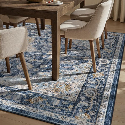 PADOOR 5X7 Area Rug,Rugs for Living Room,Soft Blue Rugs for Bedroom,Machine Washable Rug Non Slip Carpet for Dining Room Living Room Bedside Office