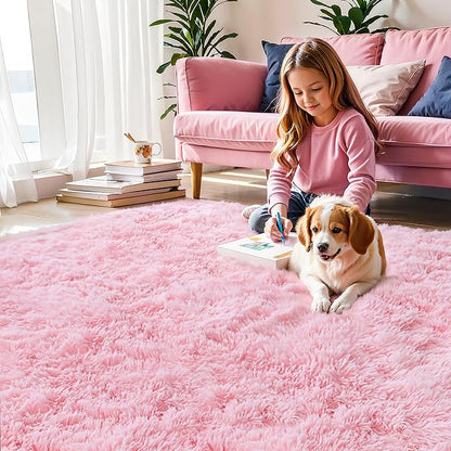KCHOWUA Pink Fluffy Fuzzy Small Area Rugs for Bedroom Girls,3'x5' Machine Washable Plush Pastel Throw Cute Rug for Living Room,Modern Soft Shag Shaggy Furry Floor Nursery Kids Dorm Room Carpets