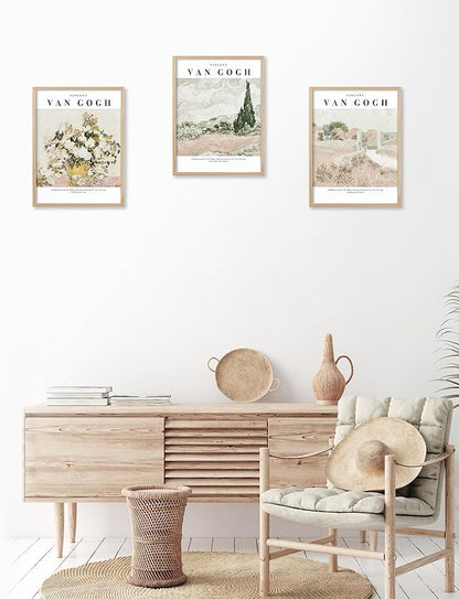 HesenDot Unframed Vintage Van Gogh Exhibition Posters Set of 3, French Country Landscape Floral Wall Art, Minimalist Chic Canvas Prints, Farmhouse Home Decor for Bedroom Living Room Study Office