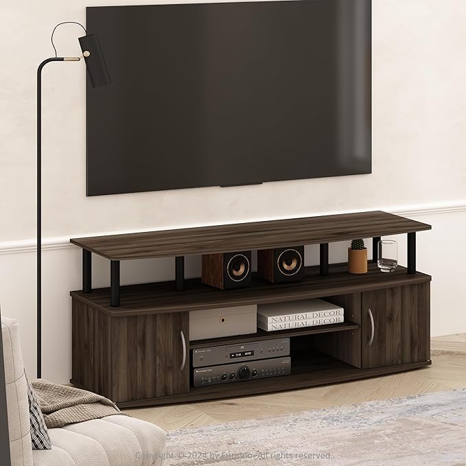 Furinno Jaya TV Stand, Entertainment Center, TV Console, for TV up to 55 Inch, with 2 Doors and Cable Management Holes, for Living Room, Bedroom, Brown Walnut