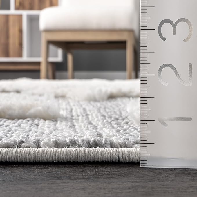 Nuloom Raven Light Grey/Ivory, 4' x 6', Modern Stars, High Low, Shag, Tassel, Soft and Plush, High Traffic, Stain Resistant, Easy Clean, Durable Area Rug for Bedroom, Living Room, Dining, Den, Foyer