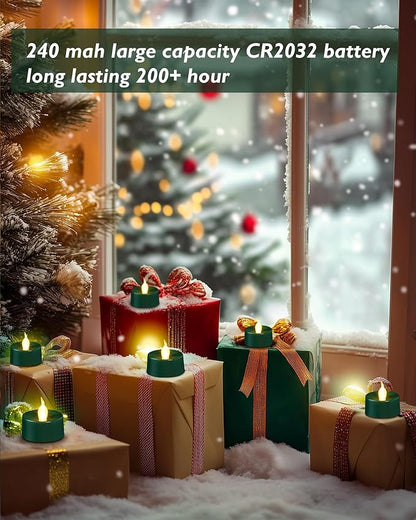 merrynights Green LED Candles, 24 Pack Tea Lights Candles Battery Operated, Flameless Tealight Candle, Realistic Tea Lights for Halloween Christmas Party Decor Mardi Gras