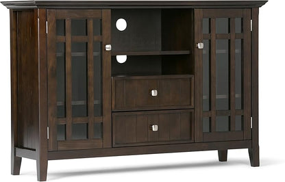 SIMPLIHOME Bedford TV Stand - 53 inch Wide Solid Wood Tall Media Console in Dark Tobacco Brown, Transitional Entertainment Center for Living Room for TVs up to 60 Inches with Cable Management