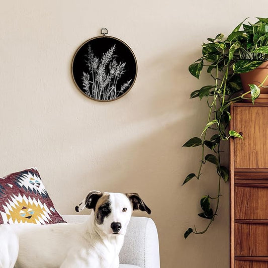 TLESKE Black Vintage Botanical Round Wall Art Decor Framed 10x10, Boho Fall Wildflower Floral Canvas Wall Art Prints Artwork, Rustic Wall Hanging Room Door Decor Decorations for Bedroom Living Room