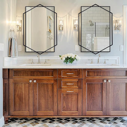 Black Decorative Mirror for Wall Decor, 32"x47" Modern Large Living Room Mirror with Hexagon and Rectangular Metal Frame for Bathroom, Entrance, Bedroom, Dining Room
