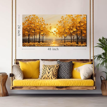 Tree Painting Wall Art Bedroom Yellow Wall Pictures for Living Room Office Wall Art Decor 24 x 48 Inch