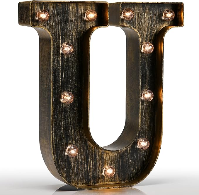 Pooqla Vintage Light Up Marquee Letters with Lights – Illuminated Industrial Style Lighted Alphabet Letter Signs - Coffee Bar Apartment Bedroom Wall Home Initials Decor A-Z