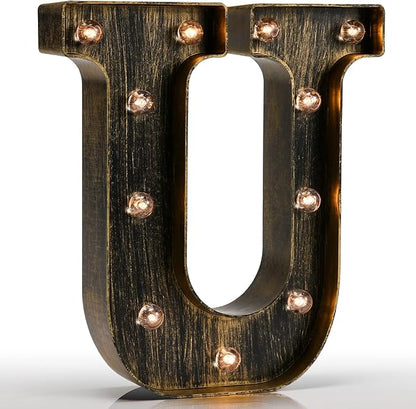 Pooqla Vintage Light Up Marquee Letters with Lights – Illuminated Industrial Style Lighted Alphabet Letter Signs - Coffee Bar Apartment Bedroom Wall Home Initials Decor A-Z