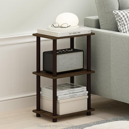 Furinno Turn-N-Tube Side Table, 2-Tier End Table with Open Shelf, Easy Assembly Night Stand, Bedside Table with Round Poles, for Living Room, Bedroom, Walnut