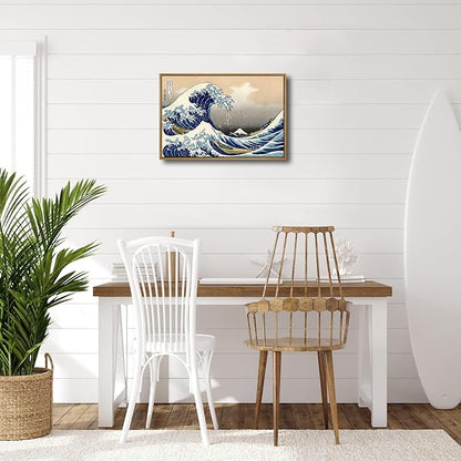 Wieco Art Framed Art Great Wave of Kanagawa Katsushika Hokusai Giclee Canvas Prints Wall Art Abstract Seascape Paintings for Home Living Room Decorations
