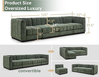 Morden Fort 96" L-Shaped Modular Sectional Sofa, Deep Seat Chenille Couch, Modern Sectional Couch for Living Room Apartment, High Density Foam, Green