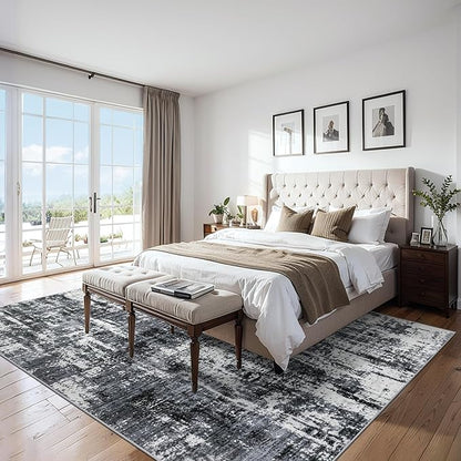6x9 Area Rugs for Living Room - Washable Rug Modern Abstract Soft Large Neutral Non-Slip Carpet Indoor Floor Thin Carpets for Bedroom Dining Room Farmhouse Nursery Home Office Black