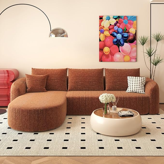 Settab 111" Modular Sectional Couches Luxury Modern Curved Back Sofa,Minimalist Comfy L-Shape Boneless Cloud Couch for Living Room Apartment,(Left Facing Chaise,Orange)