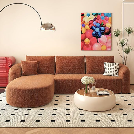 Settab 111" Modular Sectional Couches Luxury Modern Curved Back Sofa,Minimalist Comfy L-Shape Boneless Cloud Couch for Living Room Apartment,(Left Facing Chaise,Orange)