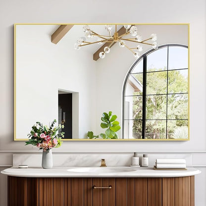 COFENY Gold Bathroom Mirror for Wall, 30x48 Inch Rectangle Mirrors with Metal Frame, Modern Vanity Wall Mirror Decor for Bathroom Living Room, Entryway Hangs Horizontal or Vertical